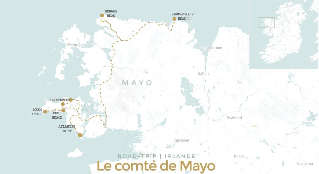 Carte itinéraire road trip comté de Mayo en Irlande