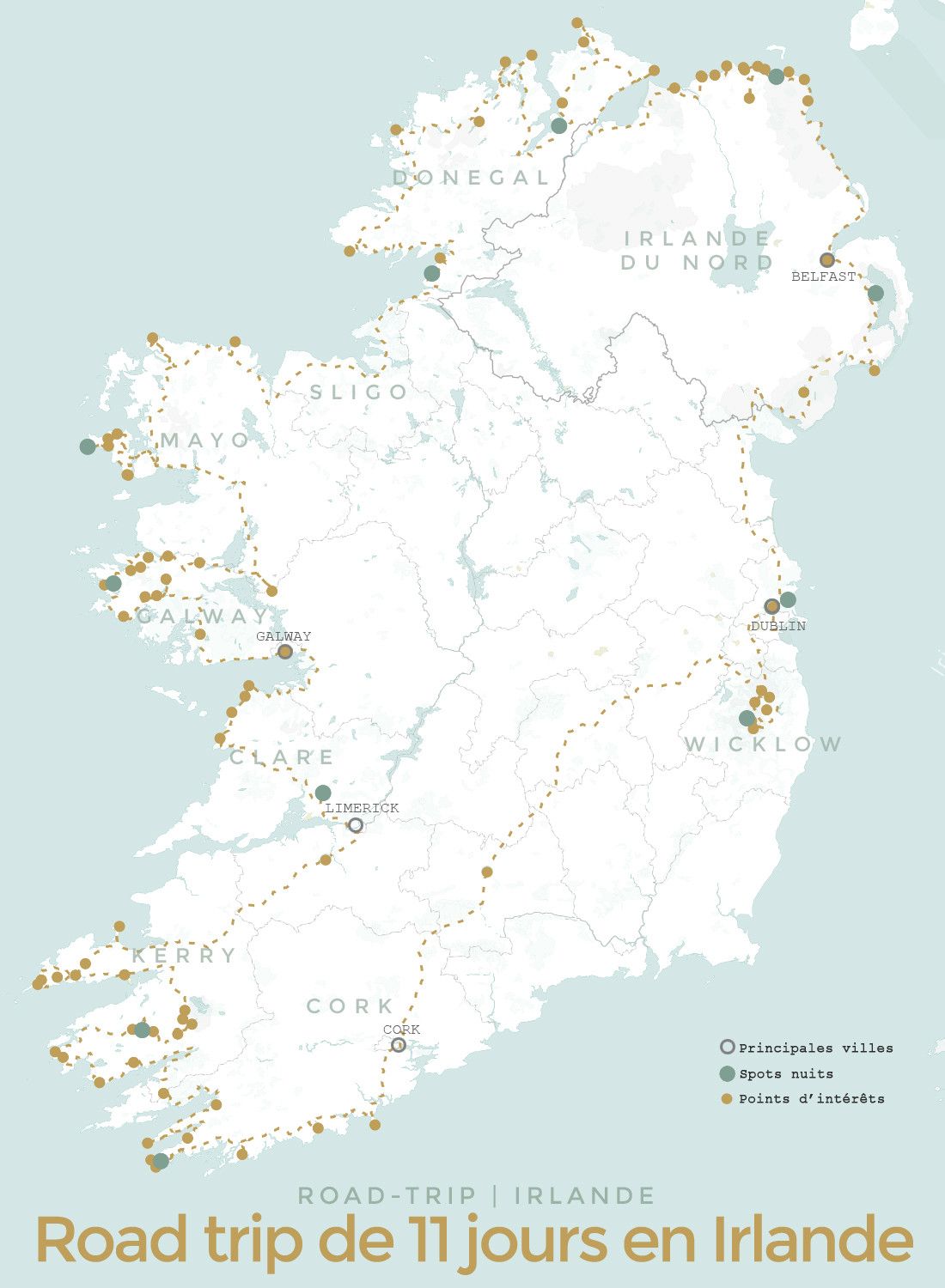 road trip irlande - carte itinéraire - 11 jours